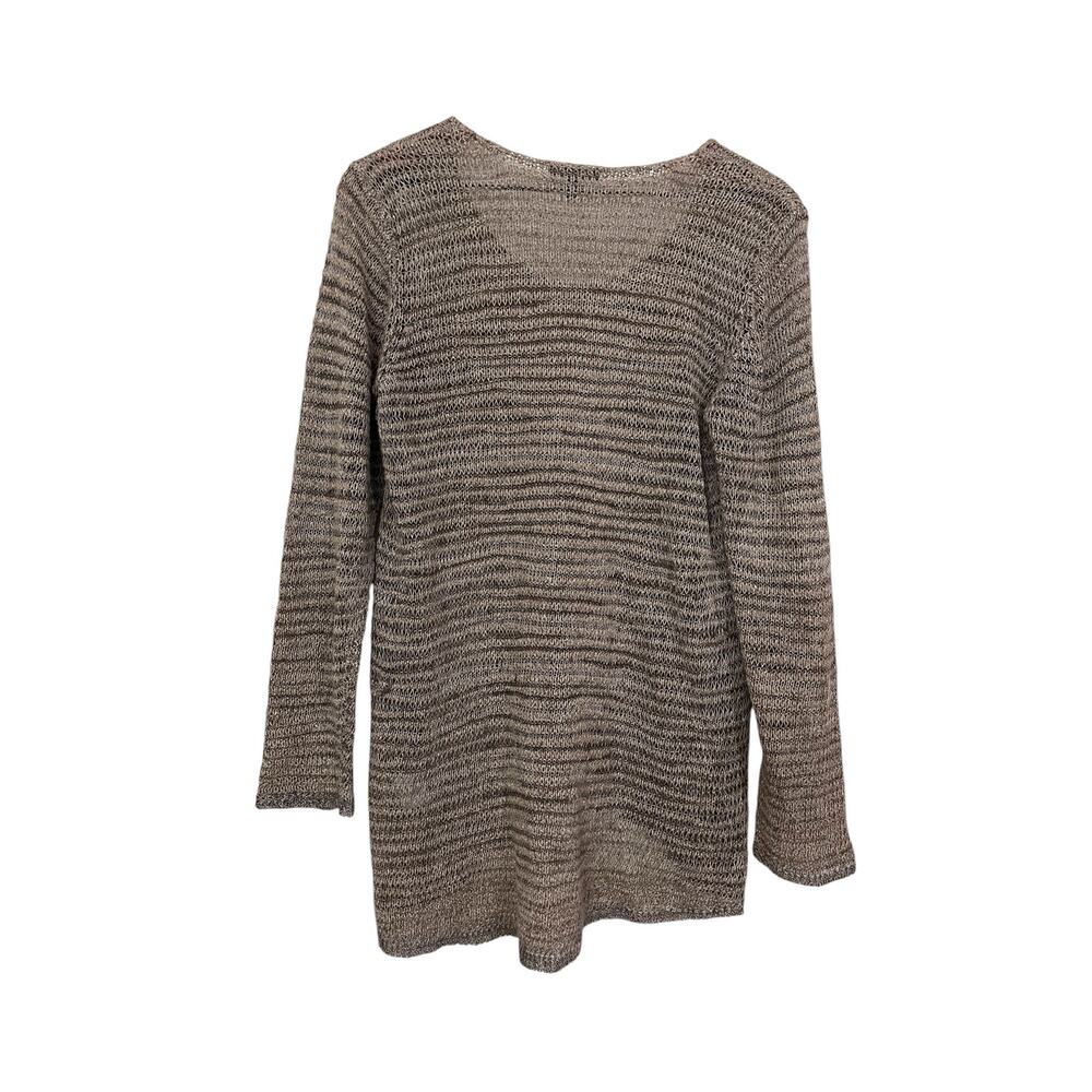 Eileen Fisher Tan Open Knit High Low Linen Blend Metallic Sweater Size Large